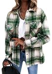 YMING Women Casual Checkered Flannel Shirt Lapel Button Down Tartan Lumberjack Fashion Shirt Green XXL