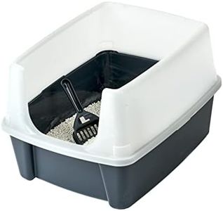 Iris Ohyama Cat Litter Tray with Scoop, Grey, Easy to Clean, Cat Litter Box, Detachable Spill Preventing Walls, For Kittens, Adult Cats, Rabbits, BPA Free, Open Top, Modern, CLH-12