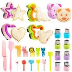 FANTICDE 36pcs Sandwich Cutters and Sealers for Children,with 4 Sandwich Shapes/Cookie Cutters/Bread Cutters,Comes with 8 Vegetable Cutters,Kids knive,Silicone Spatula,20 Animal Fruit Forks