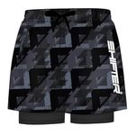 Swimming Beach Shorts 2 in 1 Quick Dry Swim Trunks Costume-Stylish Holiday Wear with Tighty Attached Big Zipper Pockets Swim Suit (36-38, Black/Grey)
