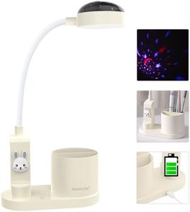 Hacevida Lampe de Bureau Enfant, Lampe de Table D'étude avec Porte-Stylo, Lampe de Chevet à Changement de Couleur Automatique, Lampe de Lecture LED Rechargeable Dimmable pour Enfants (Blanc)