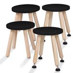 Cateam Wooden Step Stool for Kids and Toddlers - Set of 4 - Black - Extendable Legs Kids Chair - Sensory Table Stool - Children's Round Sitting Stool with Leveling Feet and Anti-Slip Pads