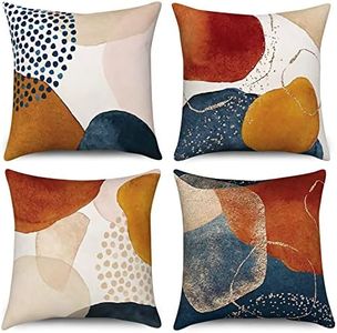 Hnmdmyi Boho Cushion Cover, 40 x 40 cm, Set of 4, Mid Century Abstract Aesthetic Navy Blue Burnt Orange Cushion Covers Geometric Minimalist Modern Art Linen Cushion Cover for Sofa Couch Home Decor