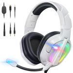 Krysenix PG2 Gaming Headset for PS4/PS5/PC/Xbox One, Ergonomic Design Over Ear with AI Stereo Microphone Sound, Computer Headset with 3.5mm Jack & RGB Light White