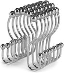 Goowin Shower Curtain Hooks, 12 Pcs Shower Curtain Rings, Stainless Steel Roller Rust-Resistant Balance Sliding Anti-Drop Double Shower Hooks for Curtain Bathroom Shower Curtains (Chrome)