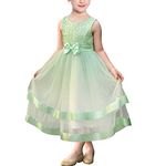 Sunny Fashion Flower Girls Dress Light Green Layer Ribbon Trim Mesh Skirt Wedding Age 6 Years