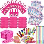 Tacobear 96pcs Spa Party Supplies Pamper Party Bag Fillers, 12 Girls Party Bags, 24 Toe Separators, 24 Emery Boards, 12 Hair Braids, 12 Eye Mask, 12 Unicorn Nail Stickers, Spa Party Favours for Girls