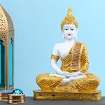 GW Creations Marble Sitting Buddha Idol Handcrafted Statue Showpiece for Home Decor, Living Room Decoration Gift Items (Size- L16 x W6 x H23)