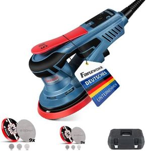 FANZWORK Bürstenloser Exzenterschleifer HG0024,mit 125mm/150mm Schleifteller,5mm Schleifhub, 7-Stufiger Drehzahlregelung bis 10.000 U/min, TELLER-BREMSE, 18x Schleifgitter, Tragkoffer