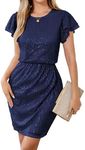 GRACE KARIN Sparkly Cocktail Dresses for Women Sexy Mini Length Ruffle Sleeve Sequin Dress Navy Blue M