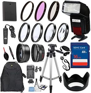 58mm 17 Piece Accessory Kit for Canon EOS Rebel T6, T5, T3, 1300D, 1200D, 1100D DSLRs with Replaceable LP-E10 Battery, Automatic LED Flash, 16GB Memory, HD Filters, Backpack, Auxiliary Lenses & More