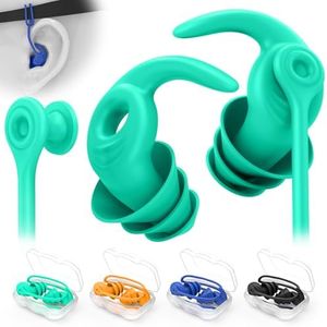 Swimming Ear Plugs for Adults, 4 Pairs Waterproof Reusable Silicone Swim Earplugs with Removable Cord, Perfect for Swimming, Showering, Surfing and Other Water Sports - Available in two wearing styles