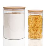 ComSaf 3000ml/1200ml Glass Jar with Bamboo Lid, Glass Food Storage Container with Airtight Lid, Clear Glass Food Canister Set of 2 for Dry food like Rice, Sugar, Flour, Pasta, Cereal, Beans, Nuts