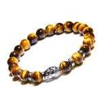 Young & Forever Gift Reiki Infused Handmade Chakra Bracelets for Women Silver Buddha Bracelet Semi Precious Gemstone Tiger Eye Healing Crystal Bracelet for Men