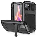 ANROD for iPhone 15 Case,Life Waterproof Shockproof Hard Case Aluminum Metal Gorilla Glass Military Heavy Duty Sturdy Protector Cover for iPhone 15,with Kickstand (Black)