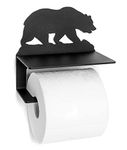 Piffny Rustic Bear Toilet Paper Holder Rack with Shelf for Country Rustic Farmhouse Cabin Decor Bathrooms (6.5 inch, Black Bear)