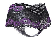 Sofishie Floral Lace Strappy Boyshorts, Purple, Medium