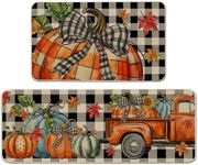 cusugbaso Fall Kitchen Mats, Plaid Farmhouse Truck Fall Kitchen Decor for Floor, Home - Pumpkins Kitchen Rugs Set of 2 17"x27+17"x47"