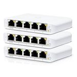 Ubiquiti UniFi 5-Port, Layer 2, Gigabit Indoor/Outdoor Switch with PoE Support, 3-Pack of USW-Flex, Weatherproof Auto-Sense PoE Managed Switch - White