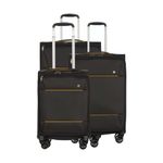 ANTLER Brixham Suitcase - Set of 3 | Black Cabin, Medium & Large | Lightweight Soft Shell Case for Travel & Holidays | Spinner Luggage with Expandable Zip, Pockets & TSA Lock