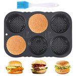 Qivine Burger Bun Tray, Silicone Burger Buns Baking Mould, Bun Baking Mould, Bread Tray for 6-Hole, with Non-Stick Coating, for Burgers, Bread, Rolls, Puffs, Tartlets