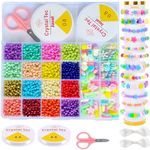 Jasol 1800pcs 26 Colors Soft Beads & Glass Seed Beads for Friendship Bracelets Making Kit Craft Beads with 2 Elastic Thread and Scissor - Multicolour Round Beads for Craft and Jewellery Making