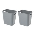 UUJOLY Plastic Trash Can Wastebasket, Garbage Container Basket for Bathrooms, Kitchens, Offices, Kids Rooms, Grey, 3.5 Gallon, 2 Pack