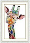 YEESAM ART Cross Stitch Kits Stamped for Adults Beginner Kids, Colorful Giraffe 11CT 24×28cm DIY Embroidery Needlework Kit with Patterns Needlepoint Christmas