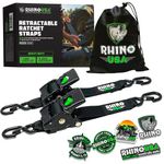 Rhino USA Retractable Ratchet Tie Down Straps (2PK) - 3,033lb Guaranteed Max Break Strength, Includes (2) Ultimate 2" x 10' Autoretract Tie Downs with Padded Handles