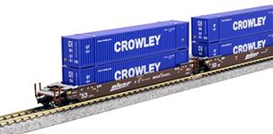 Kato USA Model Train Products N Gunderson Maxi-IV 3-Unit Set BNSF Swoosh #254353 w/Crowley Logistics 53' Containers, BNSF Red