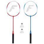 Franklin Sports Badminton Racket + Birdie Set - 2 Badminton Rackets with 2 Birdies - Replacement Badminton Equipment - 2 Player Badminton Set, Red, White, Blue, One Size, 52623