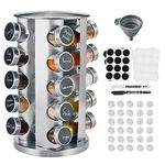 Miorkly Rotating Spice Rack Organiser with 20 Spice Jars, Thick and Strong Spice Racks Free Standing Carousel Spice Storage Can Rotated 360°, 20 Glass Spice Jars for Cooking Revolving Spice Rack