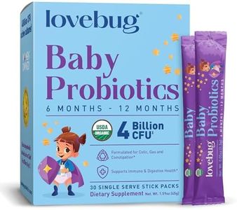LOVEBUG Award Winning USDA Organic Probiotic for Babies | Multi-Strain 4 Billion CFU | Easy-to-Take Powder | Sugar Free | Ages 6-12 Months | 60 Packets