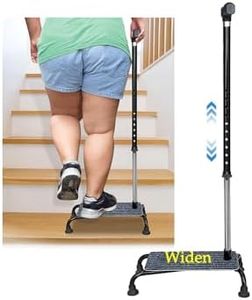 Stair Climbing Cane Lifts Assist Cane for Seniors Elderly Half Step Stairway Aid Walking Sticks Adjustable Mobility Helper Balance Devices 4 Prong Quad Widen Anti-Slip Base Seat Walker