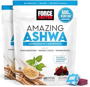 Force Factor Amazing Ashwa 2-Pack for Stress Relief, Memory, Focus, Immune Health, and Metabolism, Ashwaganda Supplement with KSM-66 Ashwagandha for Stress and Anxiety, 120 Soft Chews