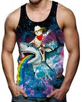 Funny Tank Tops Vest Mens Cool Shark with Cat Pattern Sleeveless Tees Loose Tank Top XXL