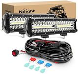 Nilight LED Light Bar 2Pcs 12 Inch 300W Triple Row Flood Spot Combo 30000LM Driving Lights with Off Road Wiring Harness Kit -2 Leads for Trucks ATV UTV SUV