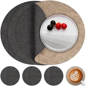 Myir JUN Tovagliette Americane e Sottobicchieri Rotonde 36 cm per Colazione, Plastica, in Pelle, Impermeabile, Lavabili (Grigio Beige, Set di 4)