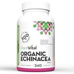 PlantVital Echinacea capsules 500mg Source of Vitamin C and Zinc Treatment for respiratory tract infections Helps relieve cold symptoms 240 capsules, Vegan, non-GMO. Made in Canada.