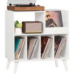 LELELINKY Large Record Player Stand, Turntable Stand with Storage, Vinyl Record Holder with Display Area, Record Player Table Holds Up to 300 Albums, Record Stand for Music room Living Room-White