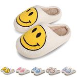 Smile Face Slippers for Kids Women and Men, Super Soft Plush Lining Slippers, Memory Foam Comfort Cotton Slip on Warm Slipper Anti-Slip Soft Sole Slippers for Women Men Boys Girls (White 1,3-4 Big Kid)