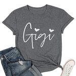 Gigi Shirt for Grandma Women Gigi Heart Graphic Tshirts Tops Letter Printed Short Sleeve Mimi Tees Shirt Dark Grey