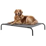 Navaris Elevated Dog Bed with Cooling Effect - Medium Raised Dog Beds w/Legs - Durable & Chew Proof - Ideal for Large Dogs - Outdoor & Indoor Use - Grey