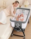 Baby Bassinet, Bassinet Bedside Sleeper with Wheels, Breathable Mesh Bedside Bassinet for Baby, Mosquito Net, Storage Basket, 6 Height Adjustable, Easy to Fold, Rocking Bassinet for Baby, Grey