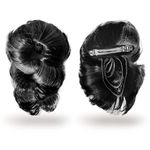 DAZZ LOOK® Wavy Curly Clip In with attached net Faux Flower Shape Bun Hair Extension For Women Synthetic Hair Bun with Clip Brown Artificial Hair Bun, Matte Finish, (Black Clip & Net Bun)