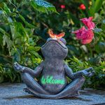 Solar Frog Garden Statues for Porch Patio Yard Decorations Ideal Frog Gifts for Women Grandma Cute Resin Outdoor Statues with Butterfly Lawn Ornaments Home Decor Birthday Gifts for Mom