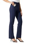 Willit 31" Women's Yoga Dress Pants Bootcut Work Slacks Stretch Office with Belt Loops 4 Pockets Navy Blue L