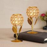 Crystal Candle Holder Tea Light Stand Votive- Decorative Tealight Holders for Home Office Living Room Indoor Garden Dining Centerpiece Decoration Holi, Diwali, Gifts 7 Inch (2 PCS Pack)