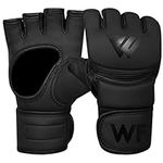 MMA Boxing Gloves Open Palm Padded Knuckles Fist Wraps Martial Arts Training Leather Gloves Sparring Grappling Speed Bag Combat Mitts Kickboxing Punching Muay Thai Cut Pad Support (L, BLACK)