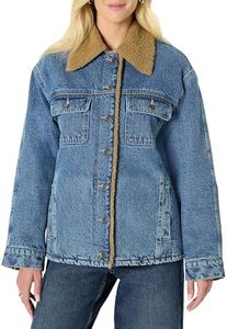 Amazon Essentials Women's Oversized-Fit Denim Jacket with Faux Shearling Collar and Lining, Heavyweight, Medium Blue Vintage, X-Large